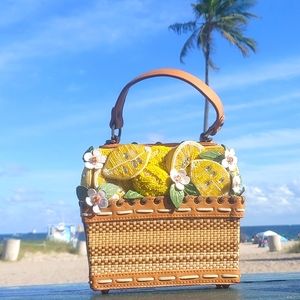 Mary frances lemon basket top handle bag htf rare